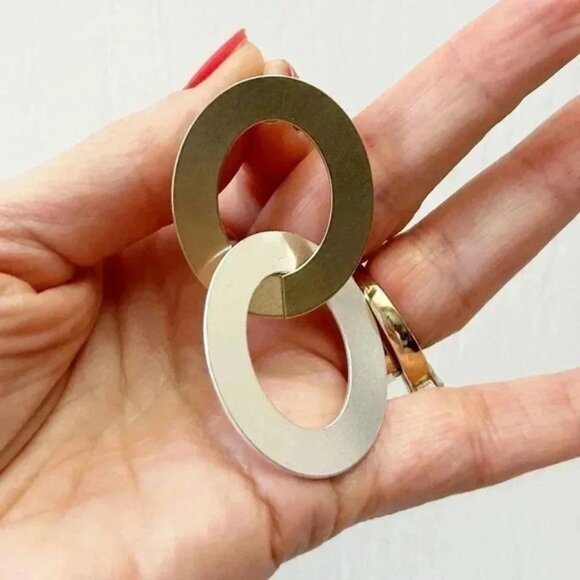 Banana Republic Mixed Metal Double Hoop Earrings Gold Silver Metallic NWT - Picture 13 of 15